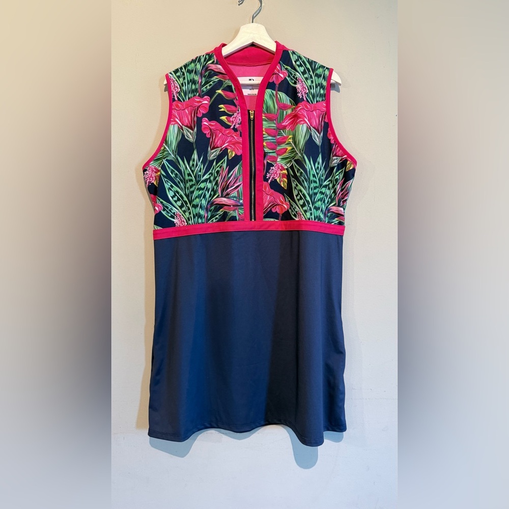 Allie Burke Golf 3/4 Zip Dress Women 1X Athletic Pocket Stretch Floral Summer